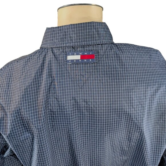 Tommy Hilfiger Men's Medium Navy Blue Windowpane Plaid Button Front Windbreaker - Picture 5 of 9